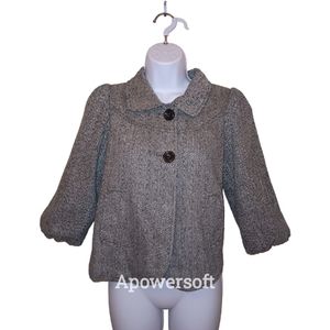Lux Size Small Women's Wool Cropped Peacoat Jacket with Herringbone Print